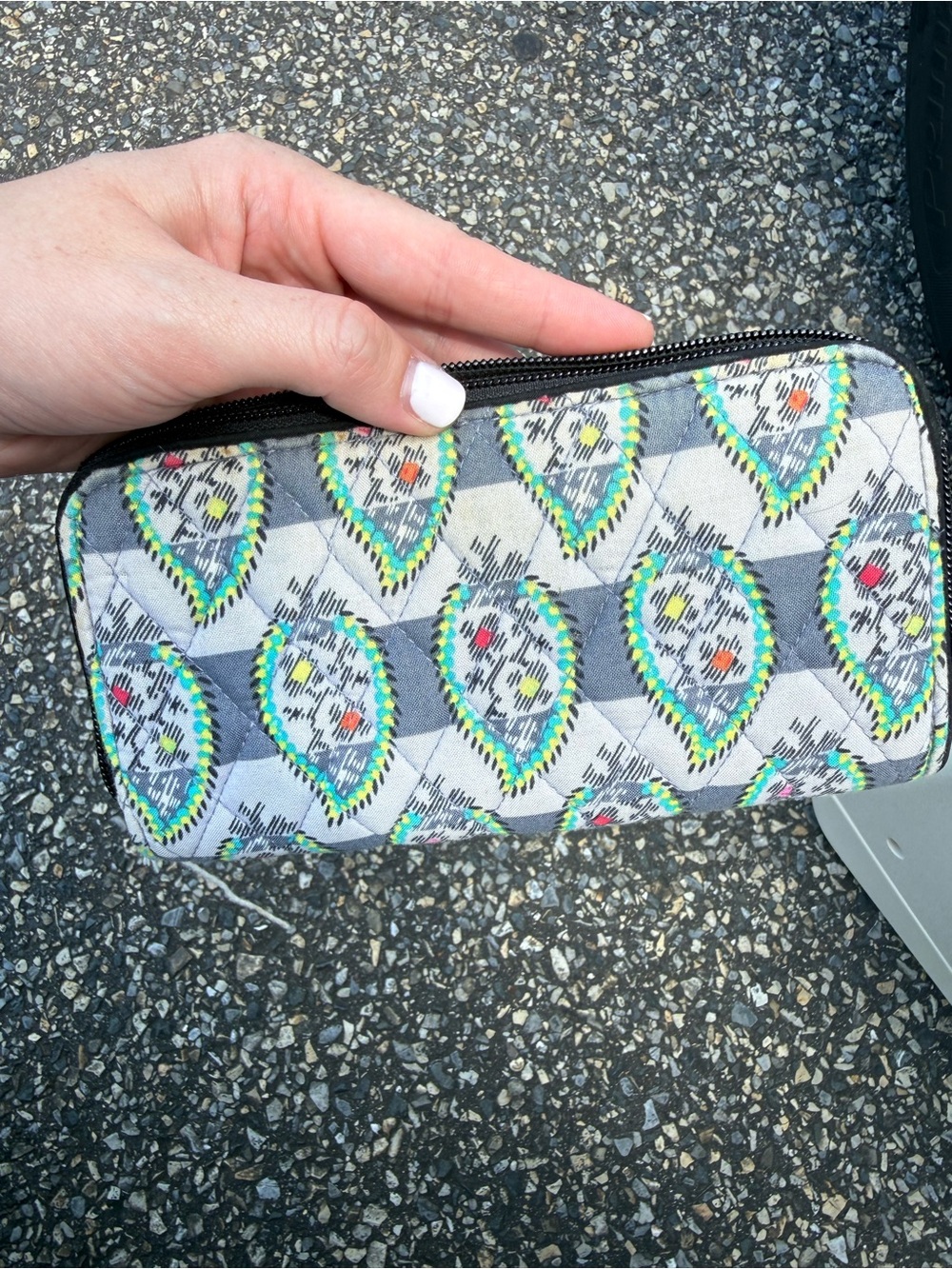 Vera Bradley Quilted Zip Wallet in Gray, White, Teal, Yellow & Pink